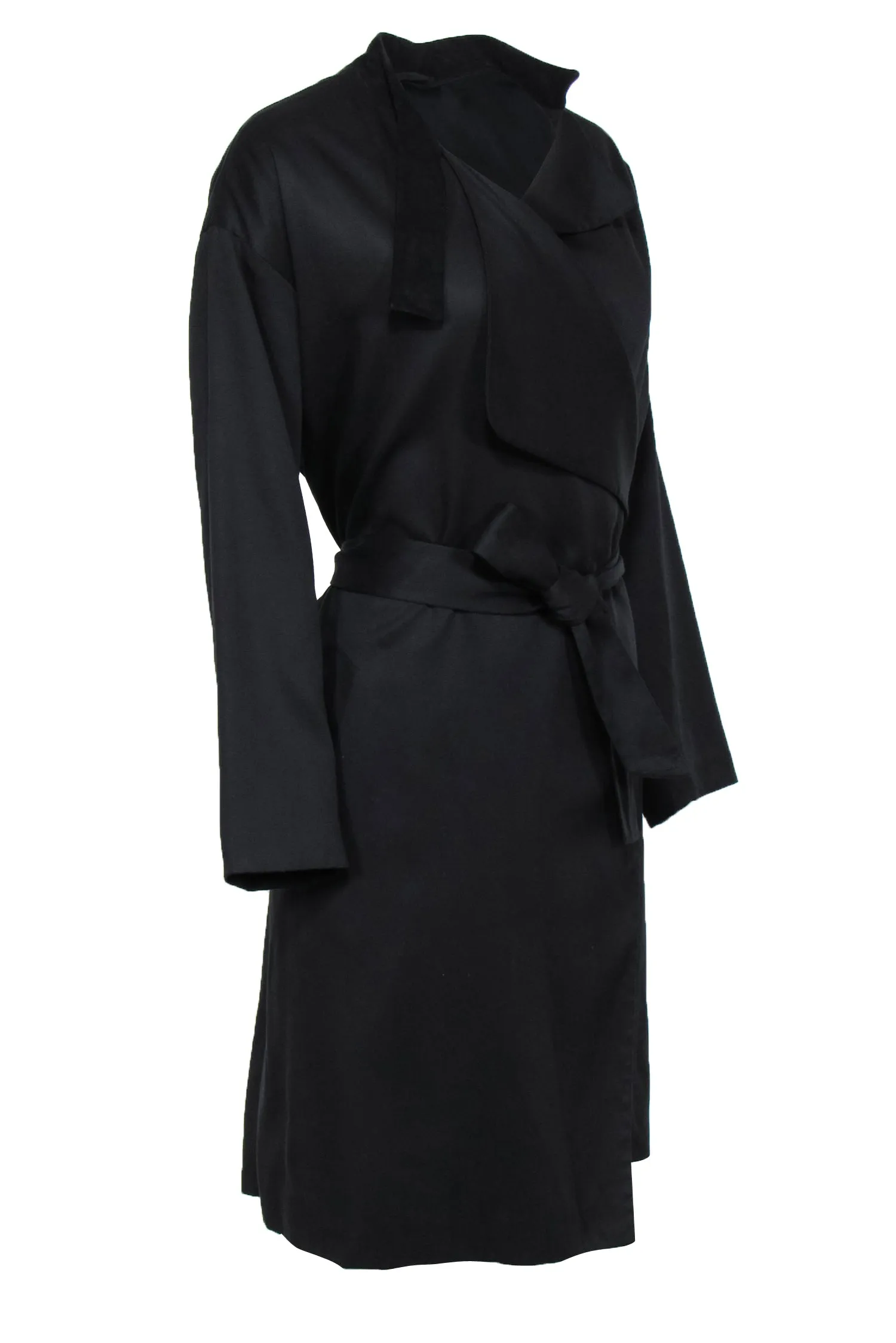 All Saints - Black Open Front Belted Trench Coat w/ Suede Collar Sz 6