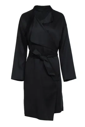 All Saints - Black Open Front Belted Trench Coat w/ Suede Collar Sz 6