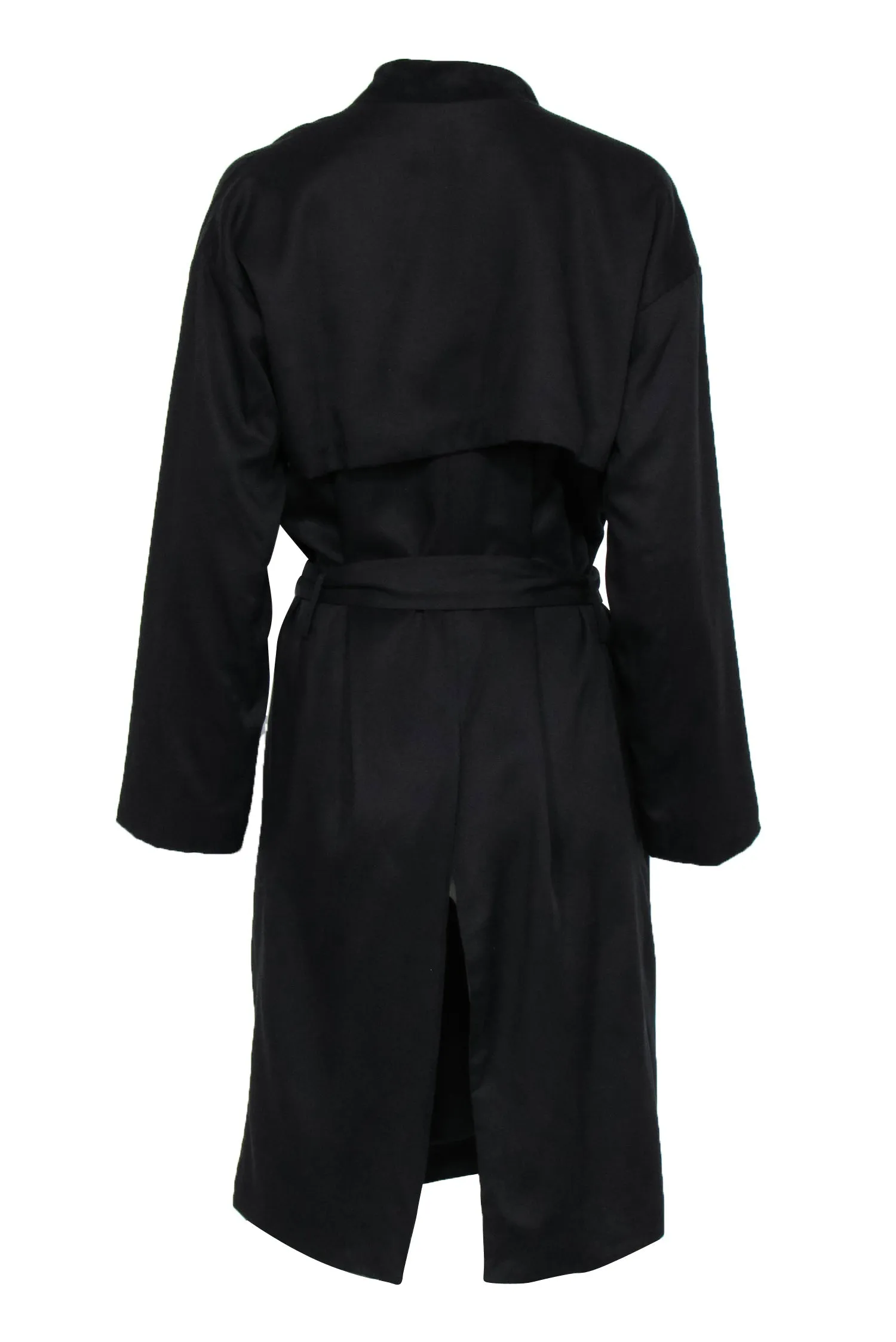 All Saints - Black Open Front Belted Trench Coat w/ Suede Collar Sz 6