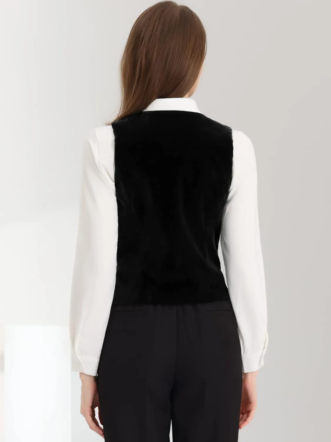 Allegra K Velvet Suit Waistcoat for Women's Retro Sleeveless Steampunk Blazer Dressy Vest