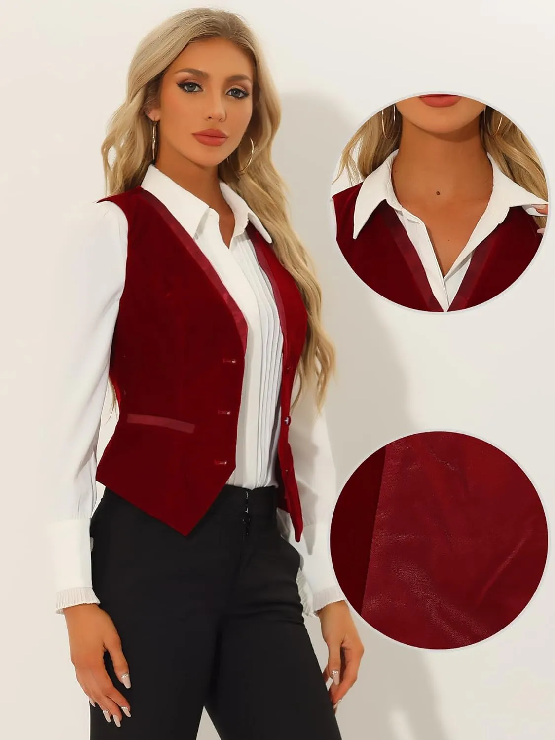 Allegra K Velvet Suit Waistcoat for Women's Retro Sleeveless Steampunk Blazer Dressy Vest