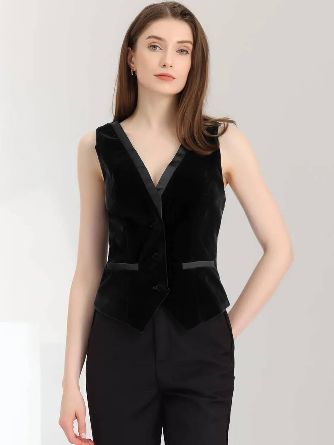 Allegra K Velvet Suit Waistcoat for Women's Retro Sleeveless Steampunk Blazer Dressy Vest