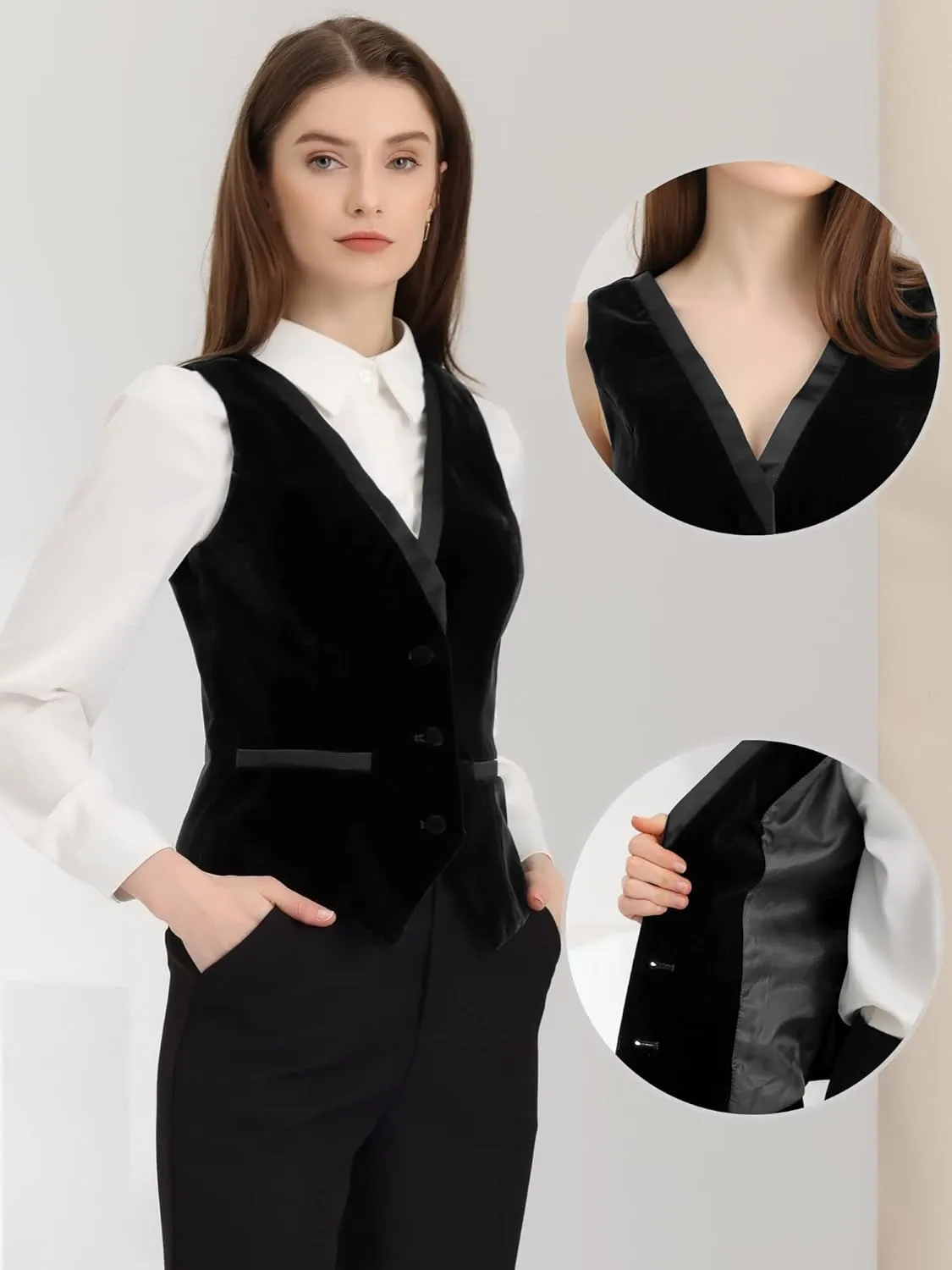 Allegra K Velvet Suit Waistcoat for Women's Retro Sleeveless Steampunk Blazer Dressy Vest