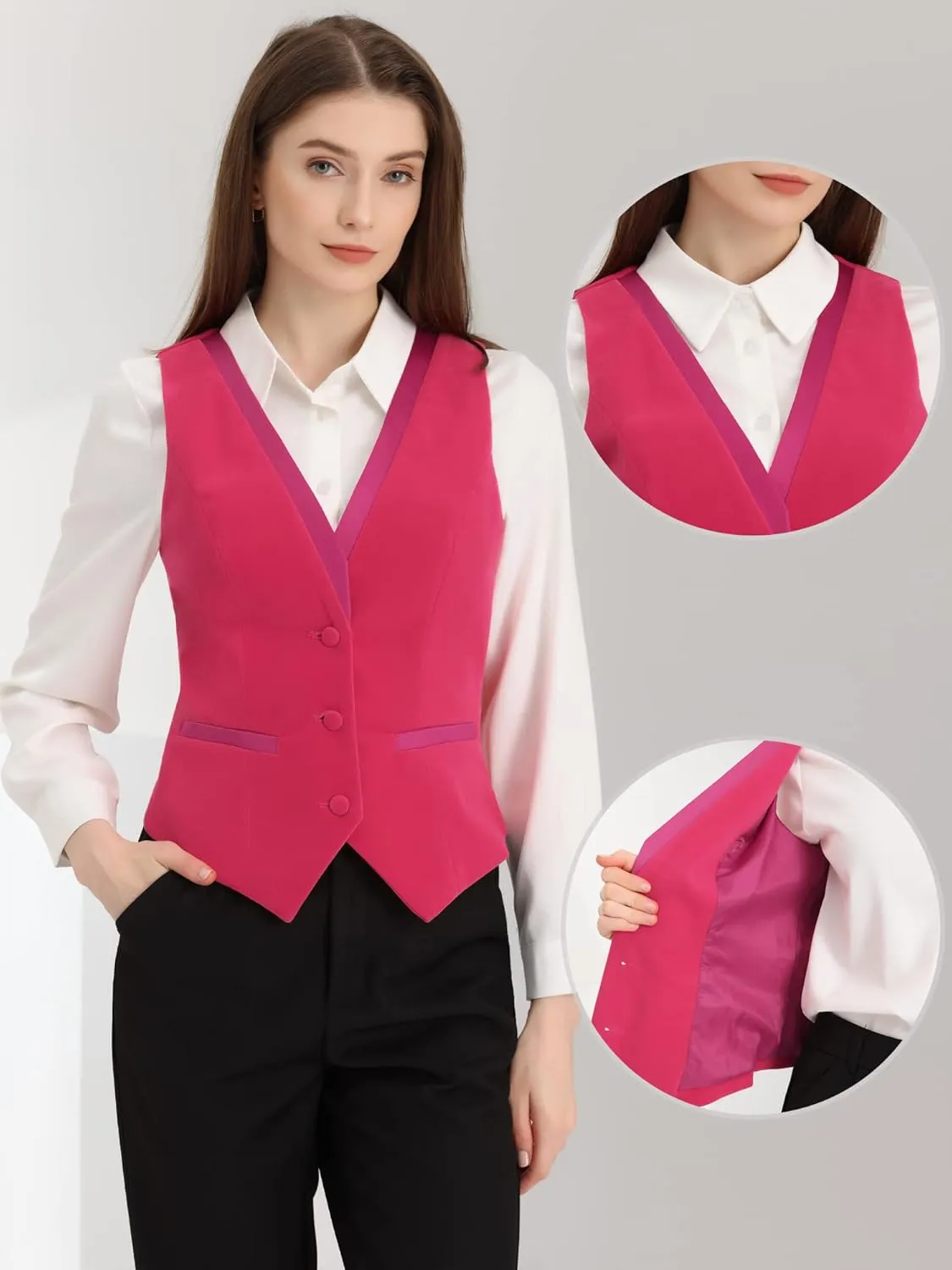 Allegra K Velvet Suit Waistcoat for Women's Retro Sleeveless Steampunk Blazer Dressy Vest