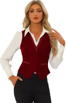 Allegra K Velvet Suit Waistcoat for Women's Retro Sleeveless Steampunk Blazer Dressy Vest