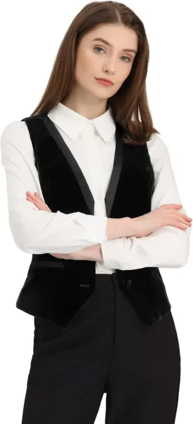 Allegra K Velvet Suit Waistcoat for Women's Retro Sleeveless Steampunk Blazer Dressy Vest