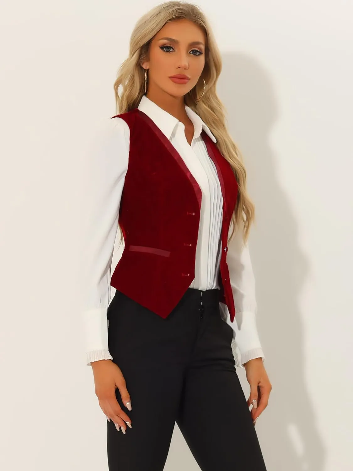 Allegra K Velvet Suit Waistcoat for Women's Retro Sleeveless Steampunk Blazer Dressy Vest