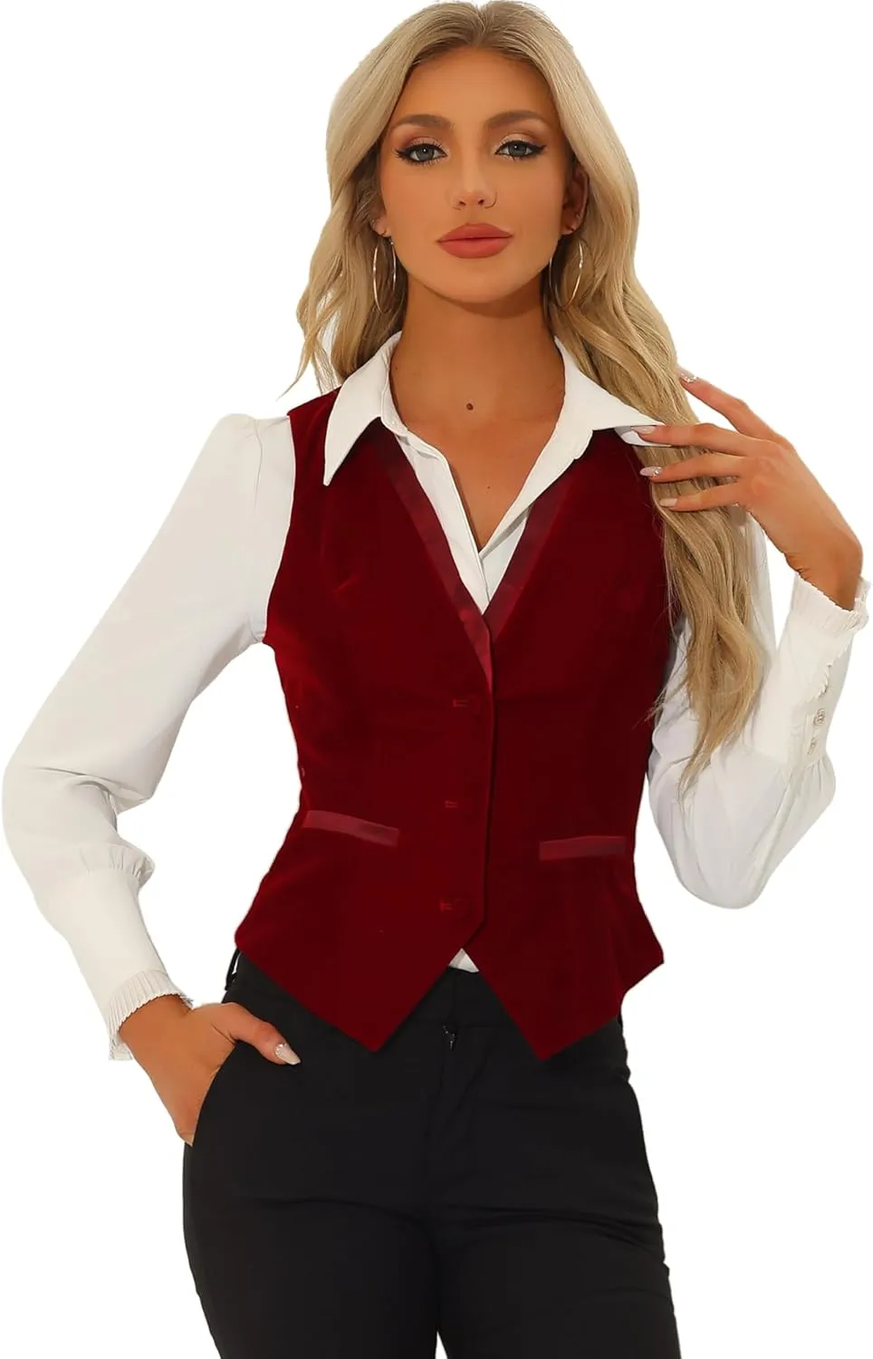 Allegra K Velvet Suit Waistcoat for Women's Retro Sleeveless Steampunk Blazer Dressy Vest