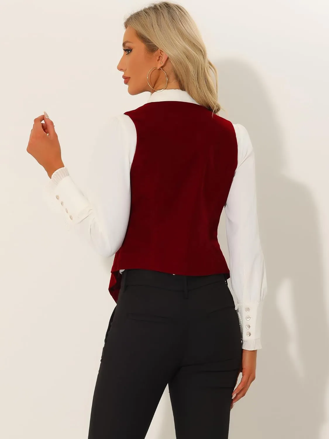 Allegra K Velvet Suit Waistcoat for Women's Retro Sleeveless Steampunk Blazer Dressy Vest