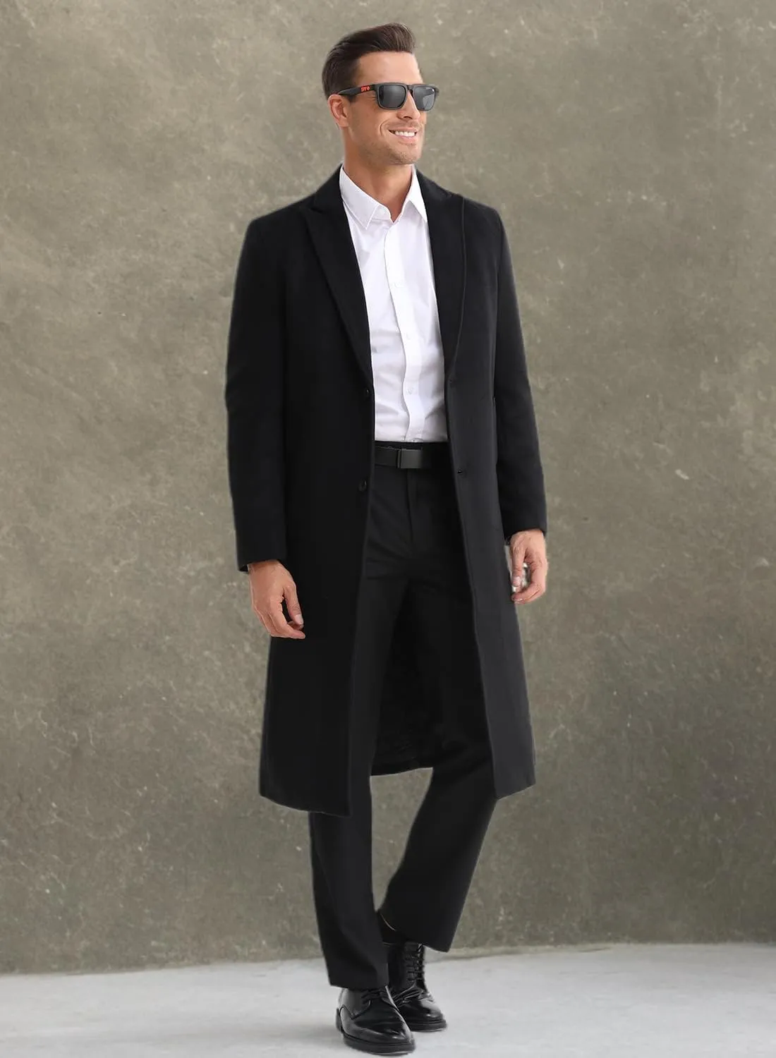 APTRO Men's Luxury Full Length Trench Coat Long Wool Overcoat Winter Windbreaker