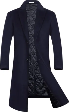 APTRO Men's Luxury Full Length Trench Coat Long Wool Overcoat Winter Windbreaker
