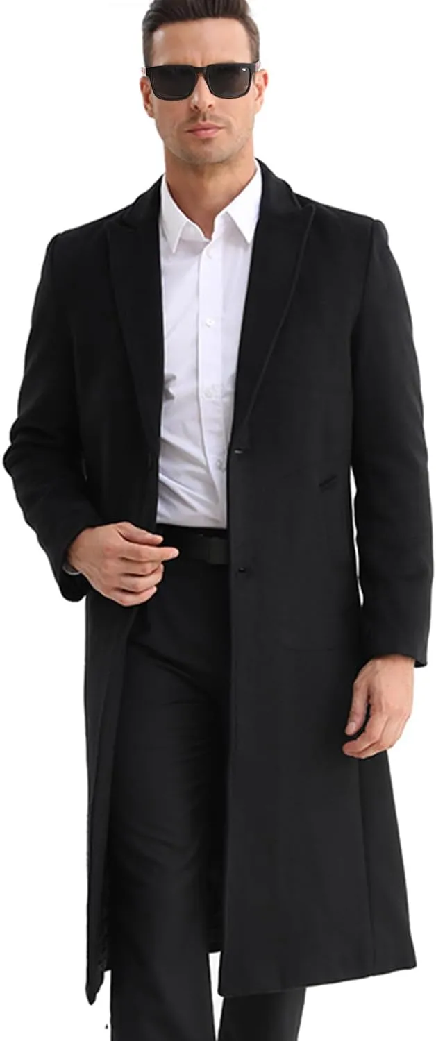 APTRO Men's Luxury Full Length Trench Coat Long Wool Overcoat Winter Windbreaker