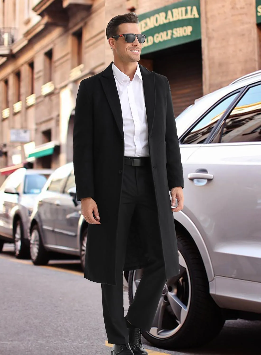 APTRO Men's Luxury Full Length Trench Coat Long Wool Overcoat Winter Windbreaker