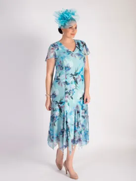Aqua Hummingbird Angel Sleeve Mesh Dress With Lining