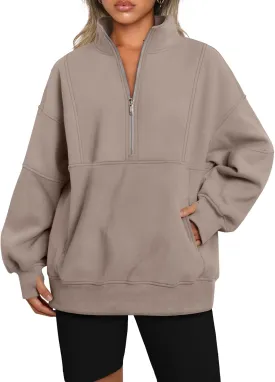 AUTOMET Women's Half Zip Oversized Sweatshirts Fleece Pullover Long Hoodies Casual Mock Turtleneck Sweaters with Pockets