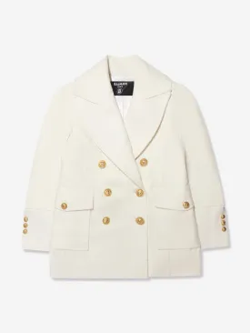 Balmain Girls Long Coat in Ivory