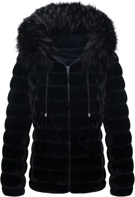 Bellivera Women Double Sided Faux Fur Jacket Spring and Winter Fashion Reversible Hood Puffer Coat with Fur Collar