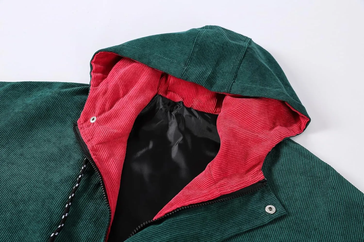 Betusline Men's Retro Long Sleeve Color Block Corduroy Jacket with Hood, XS-3XL