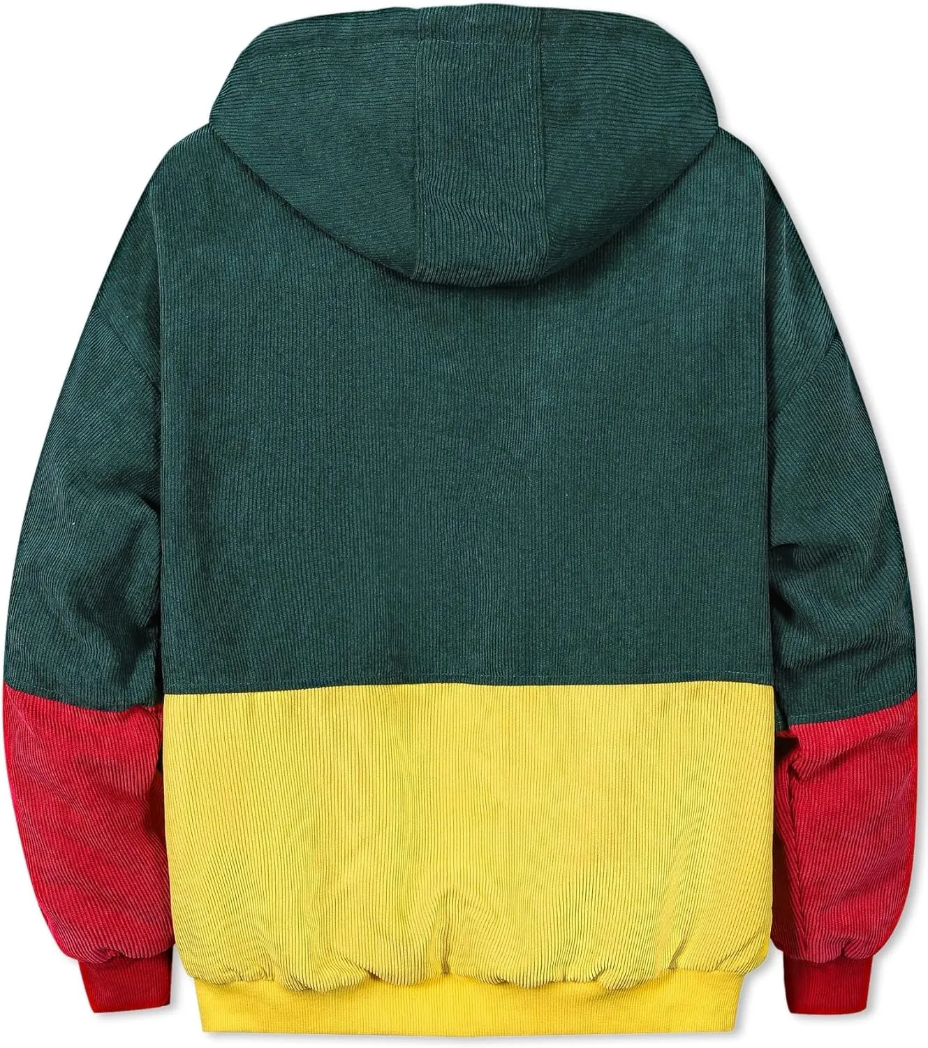 Betusline Men's Retro Long Sleeve Color Block Corduroy Jacket with Hood, XS-3XL