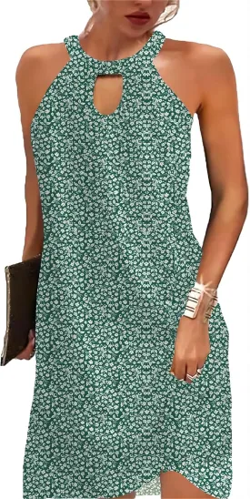 BIRW Women Summer Over The Knee Dress 2025 Casual Floral Halter Beach Vacation Sundresses with Pockets