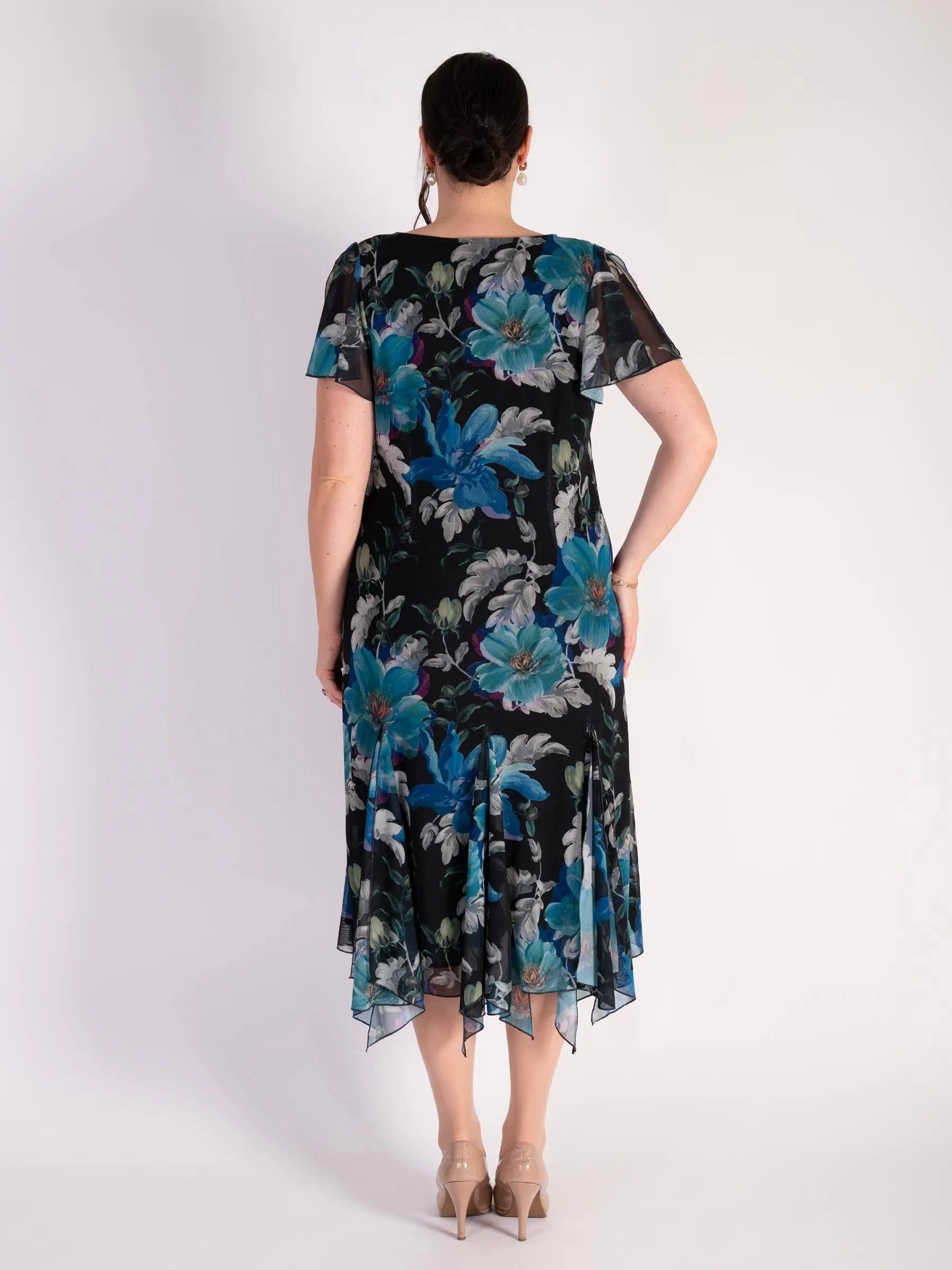 Black Aurora Angel Sleeve Mesh Dress With Lining