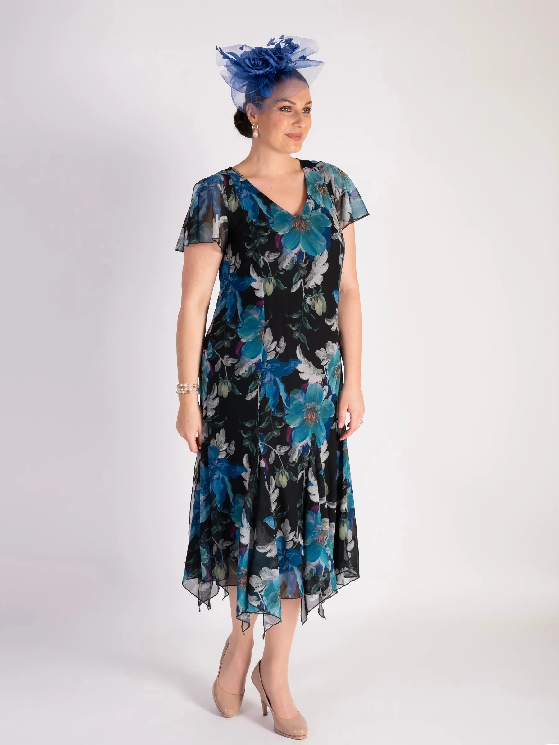 Black Aurora Angel Sleeve Mesh Dress With Lining