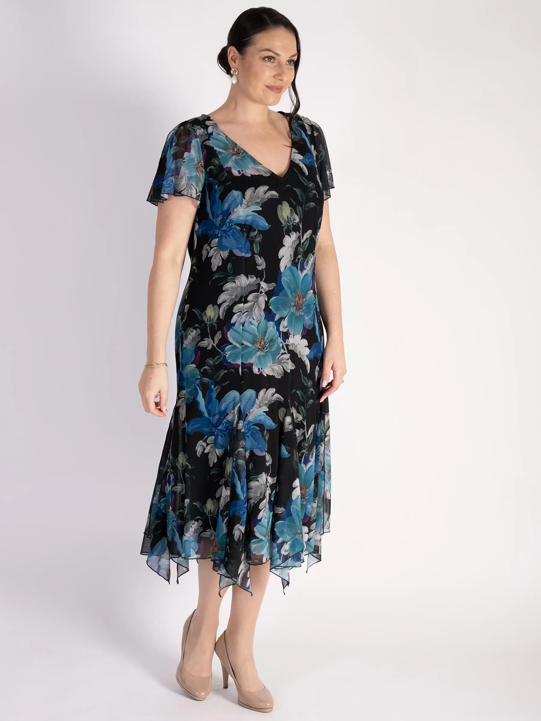 Black Aurora Angel Sleeve Mesh Dress With Lining