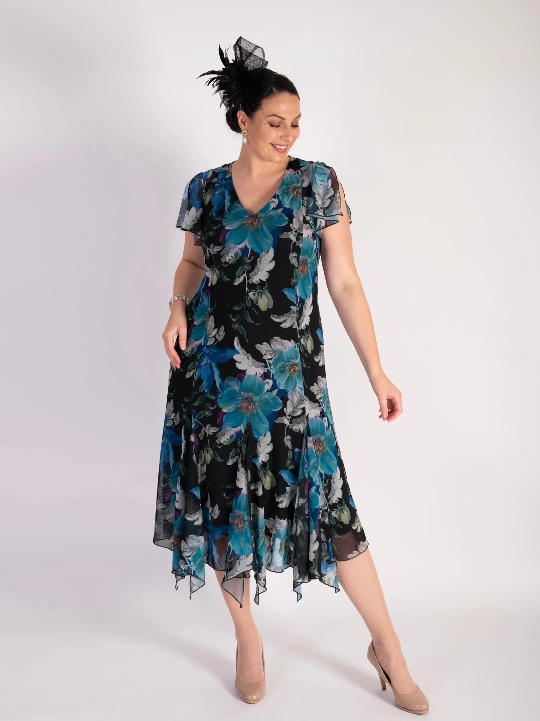 Black Aurora Angel Sleeve Mesh Dress With Lining