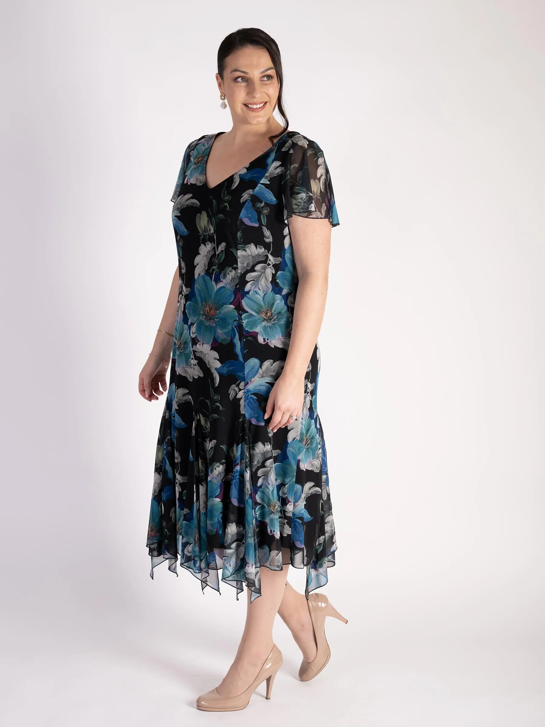 Black Aurora Angel Sleeve Mesh Dress With Lining