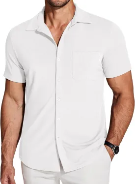 COOFANDY Men's Short Sleeve Wrinkle Free Knit Polo Shirt Causal Button Down Summer Camp Beach Shirts