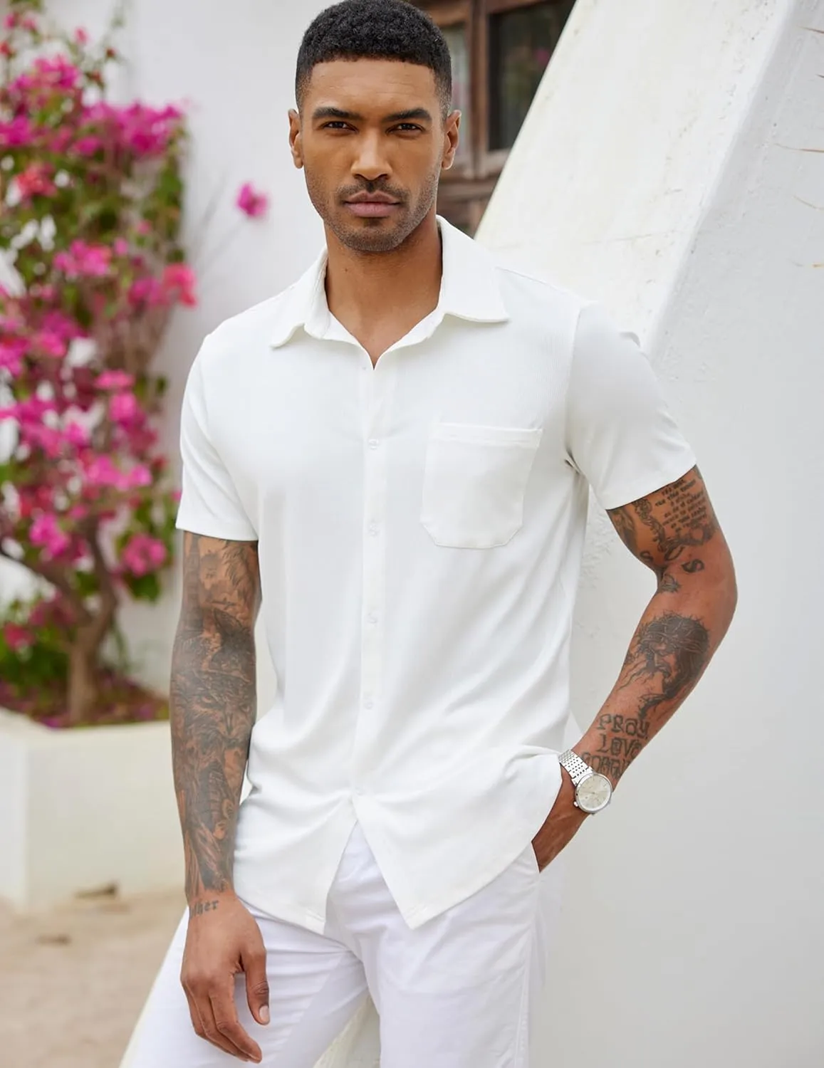 COOFANDY Men's Short Sleeve Wrinkle Free Knit Polo Shirt Causal Button Down Summer Camp Beach Shirts
