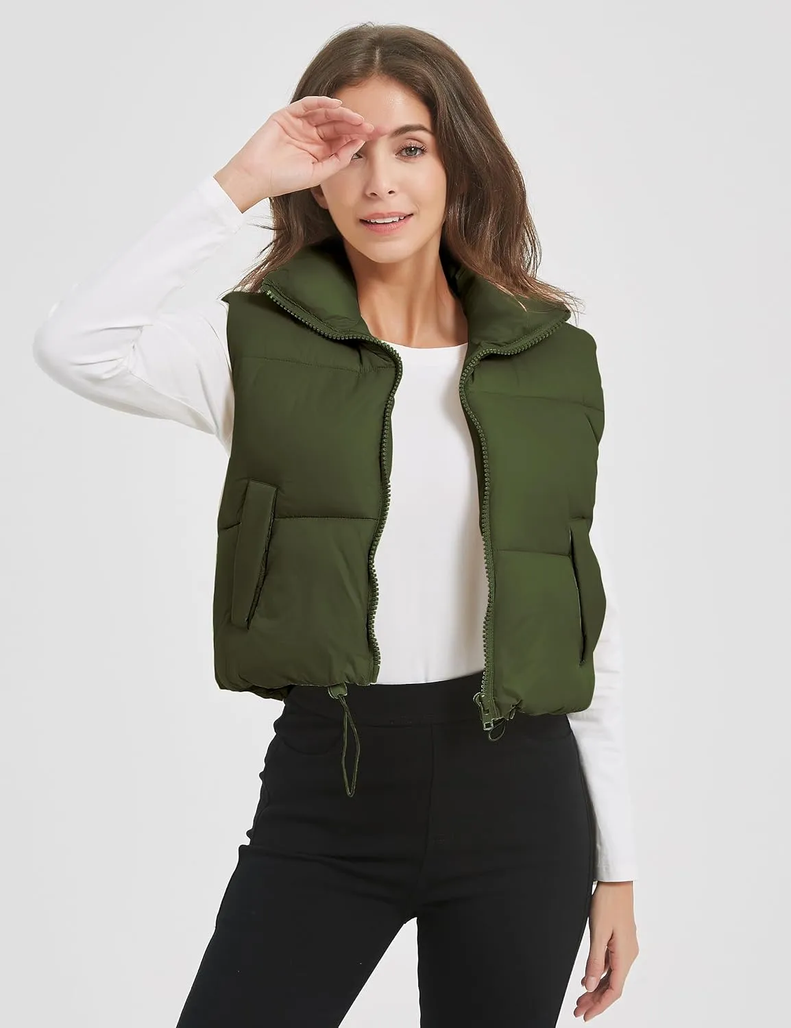 COZYPOIN Cropped Puffer Vest Womens Stand Collar Sleeveless Lightweight Padded Jacket Winter Warm Down Vests Jacket