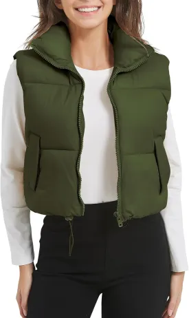 COZYPOIN Cropped Puffer Vest Womens Stand Collar Sleeveless Lightweight Padded Jacket Winter Warm Down Vests Jacket