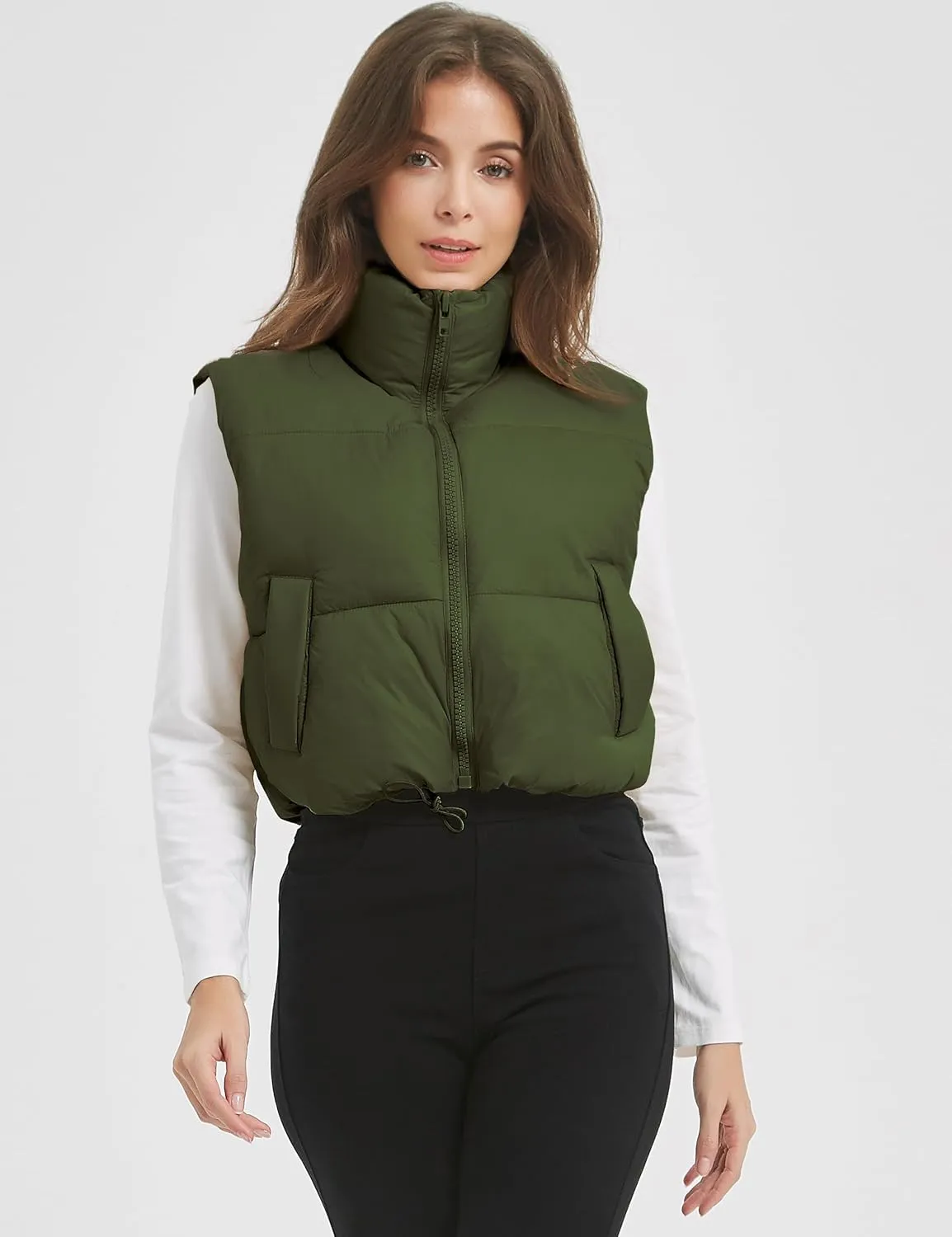 COZYPOIN Cropped Puffer Vest Womens Stand Collar Sleeveless Lightweight Padded Jacket Winter Warm Down Vests Jacket