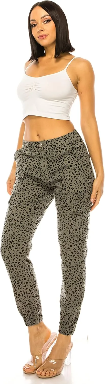Double Denim January 5th Women's High Waist Cargo Jogger Pants Elastic Waistband Casual Tapered Sweatpants with 6 Pockets