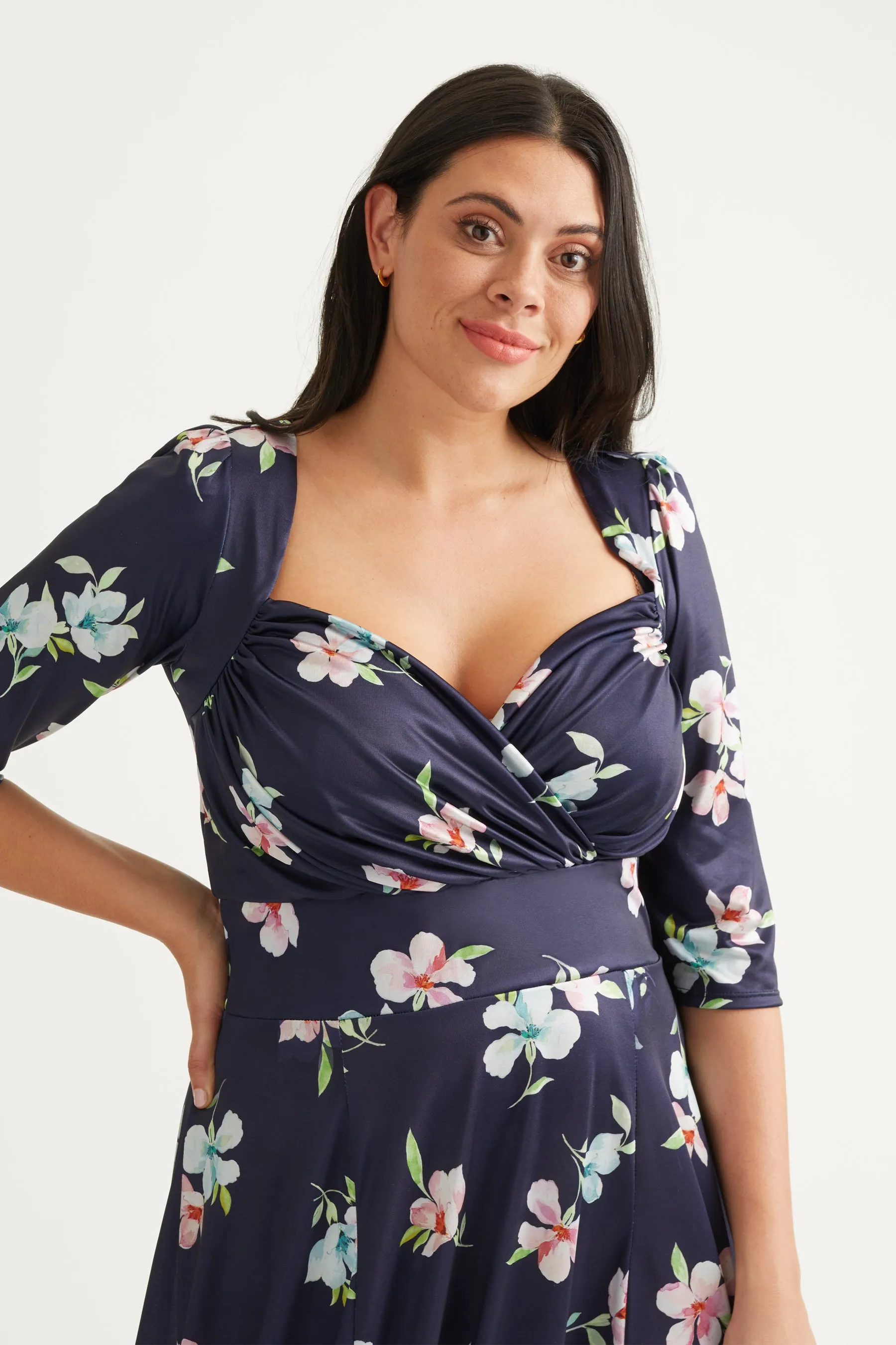 Elizabeth Navy Pink Blue Print Satin Maxi Gown