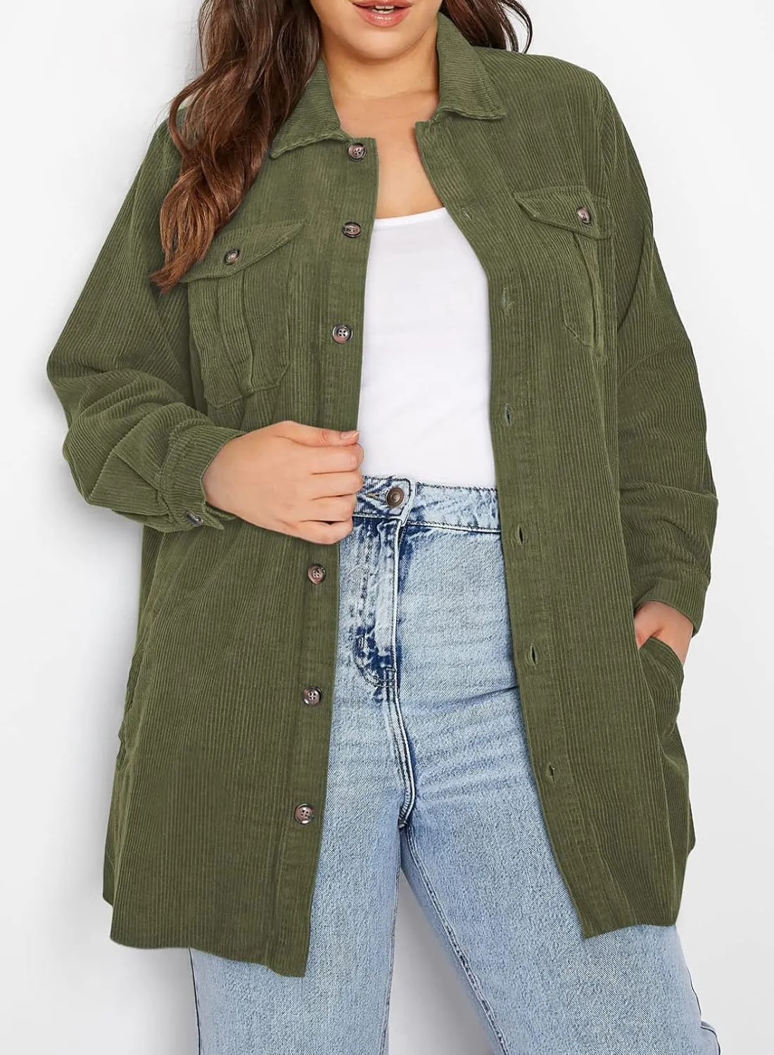 Eytino Womens Plus Size Long Sleeve Button Down Boyfriend Shirts Casual Plaid Shacket Jacket Coats(1X-5X)