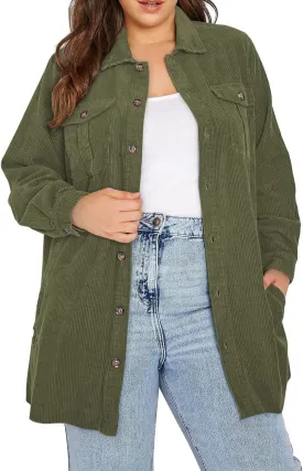 Eytino Womens Plus Size Long Sleeve Button Down Boyfriend Shirts Casual Plaid Shacket Jacket Coats(1X-5X)