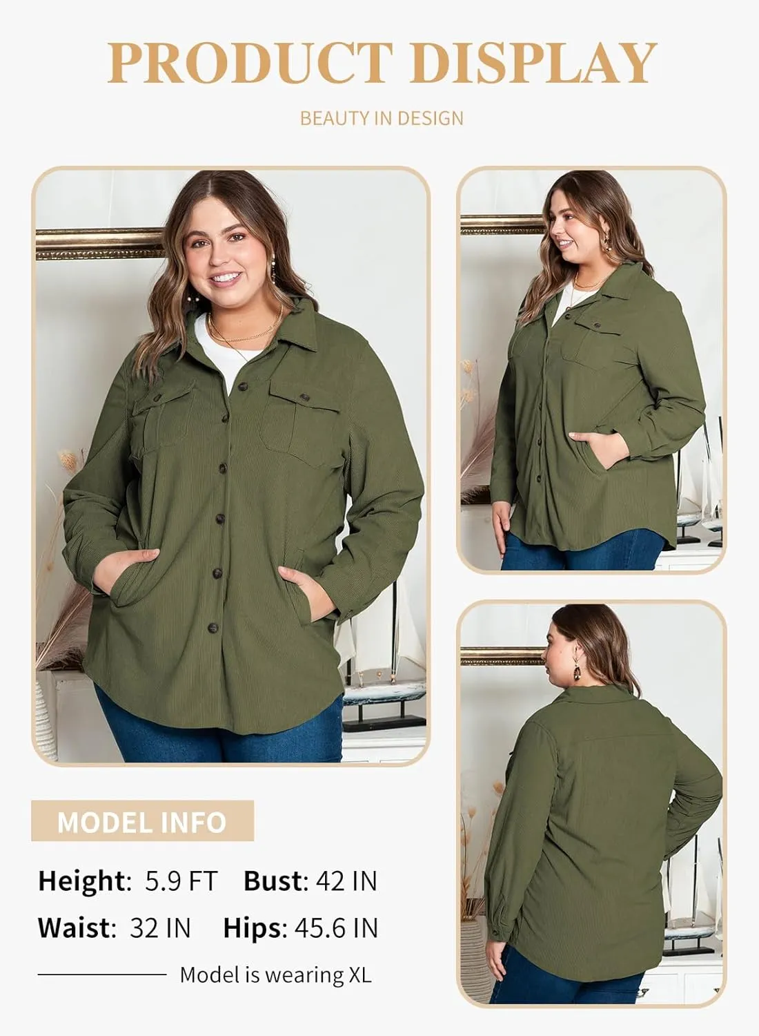 Eytino Womens Plus Size Long Sleeve Button Down Boyfriend Shirts Casual Plaid Shacket Jacket Coats(1X-5X)