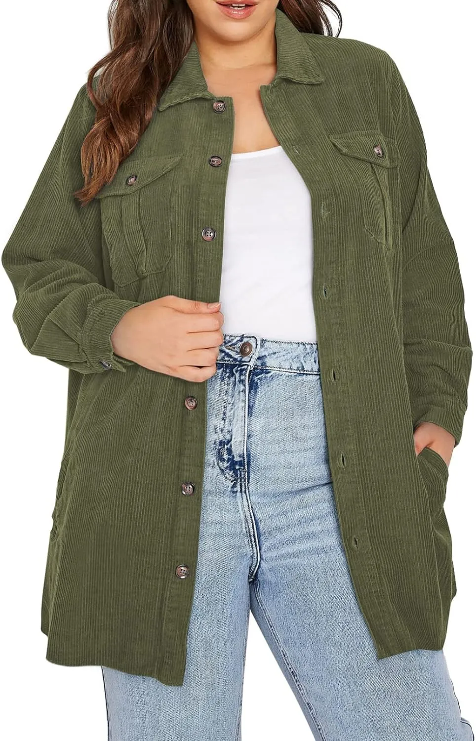 Eytino Womens Plus Size Long Sleeve Button Down Boyfriend Shirts Casual Plaid Shacket Jacket Coats(1X-5X)