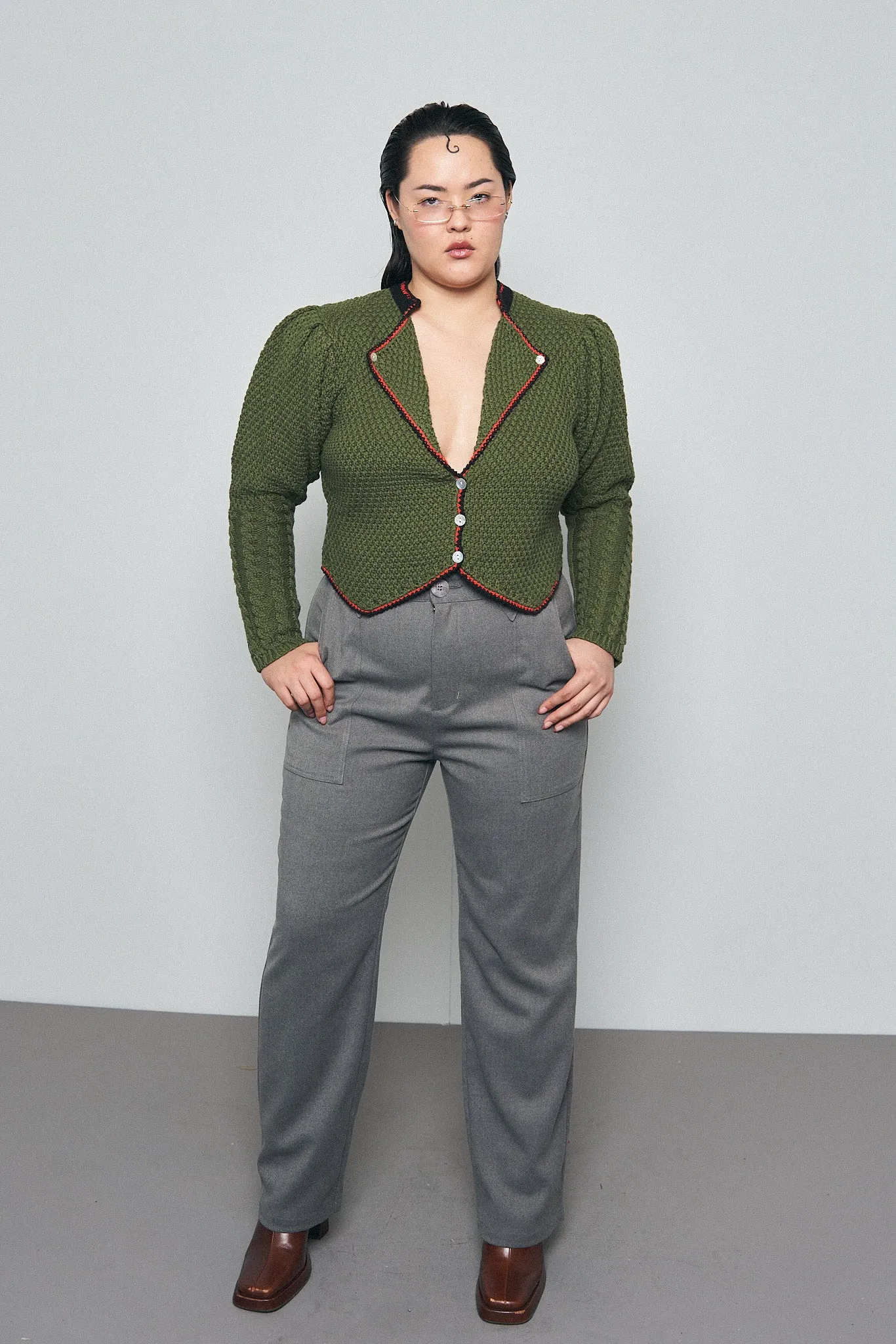Face cut out Trousers Gray