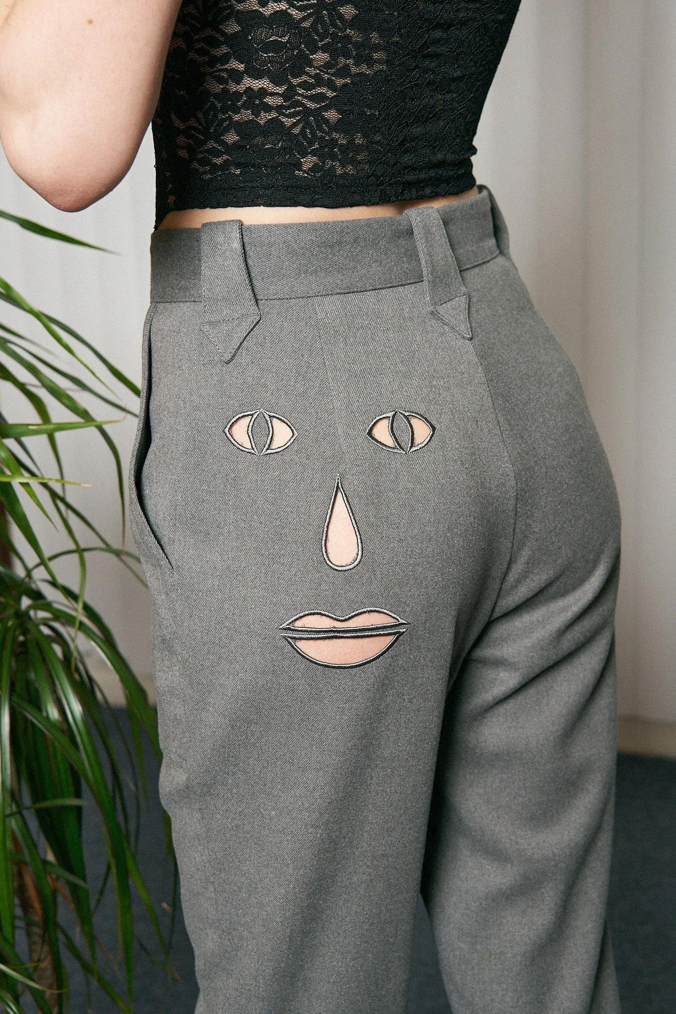 Face cut out Trousers Gray