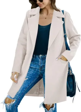 Fazortev Womens Long Sleeve Wool Blend Pea Coat Lapel Notched Collar Warm Midi Casual Jacket Overcoat