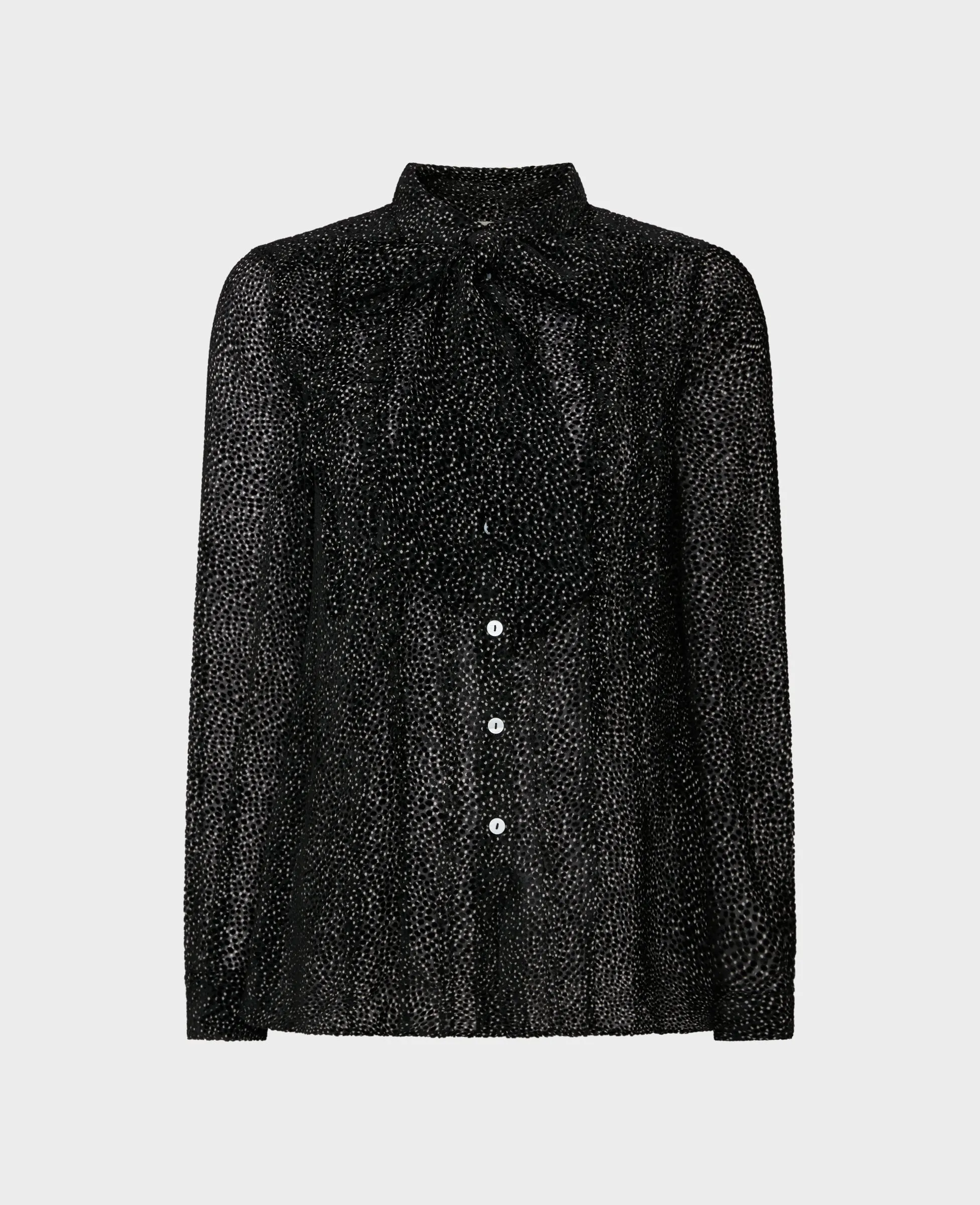 Frill Tie Neck Silk Blend Velvet Shirt