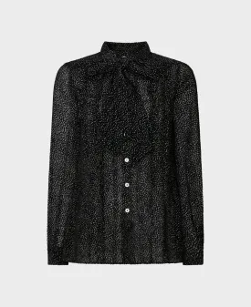 Frill Tie Neck Silk Blend Velvet Shirt