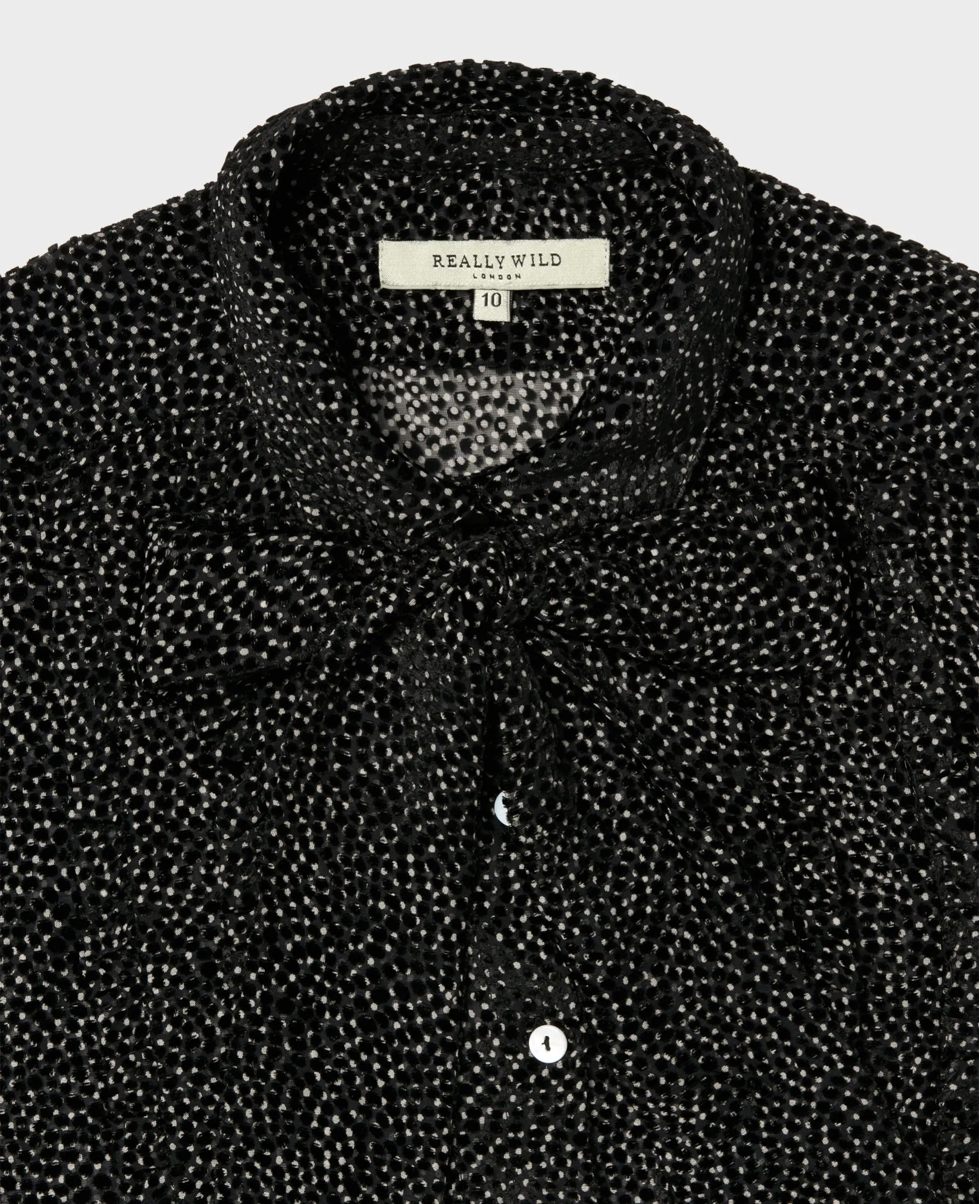 Frill Tie Neck Silk Blend Velvet Shirt