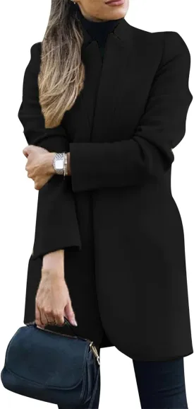 GRASWE Warm Lapel Wool Coat For Women Trench Jacket Long Sleeve Overcoat Outwear Pea Coat
