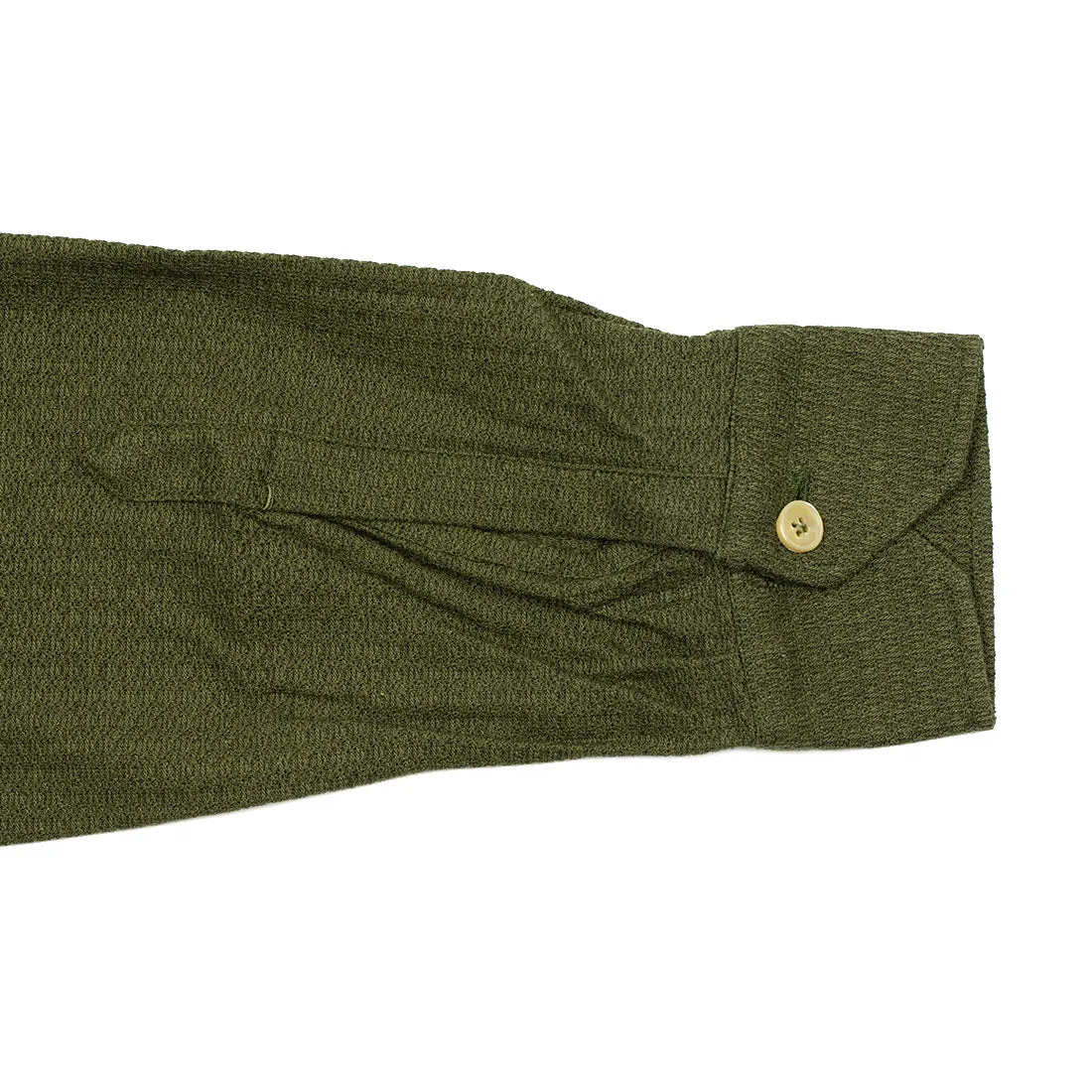 Green grenadine-knit cotton long-sleeve polo shirt, one-piece collar (restock)