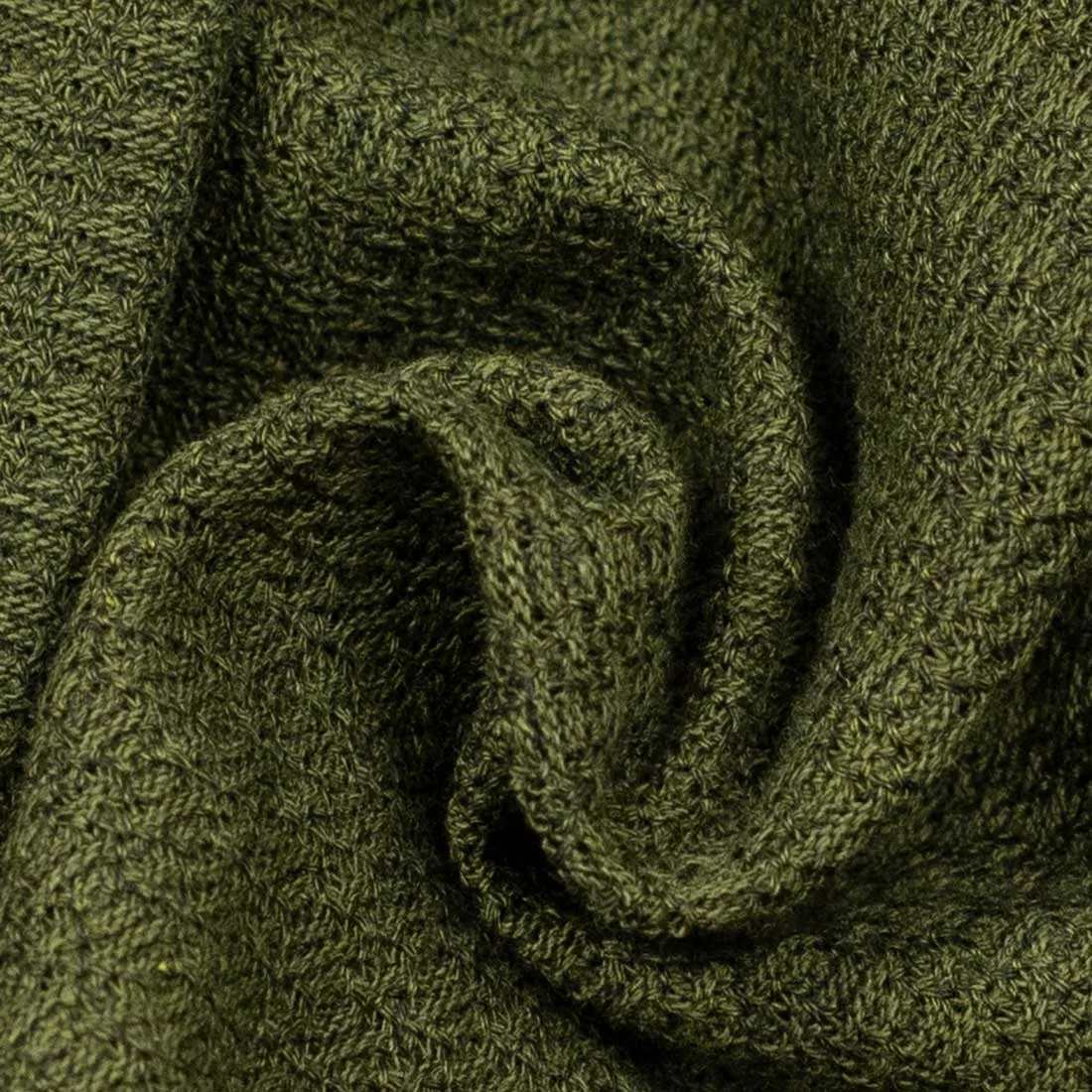 Green grenadine-knit cotton long-sleeve polo shirt, one-piece collar (restock)