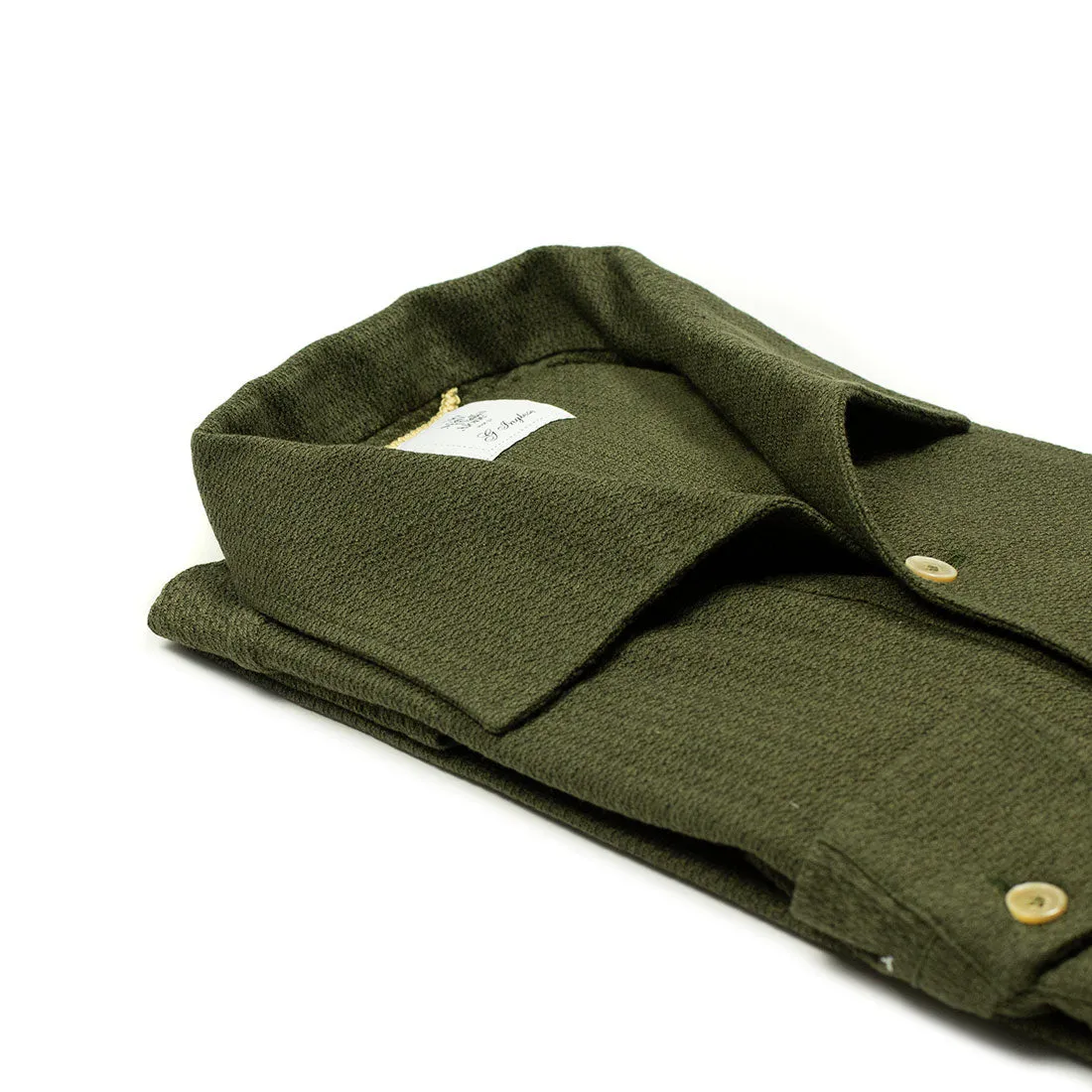 Green grenadine-knit cotton long-sleeve polo shirt, one-piece collar (restock)